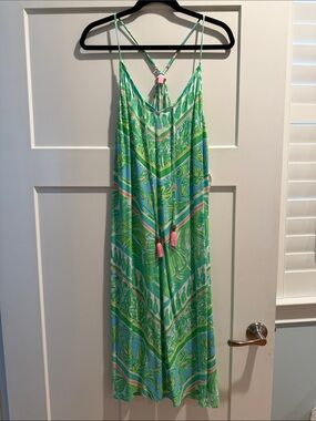EUC Lilly Pulitzer Tropical Print Sundress with Pink Tassels